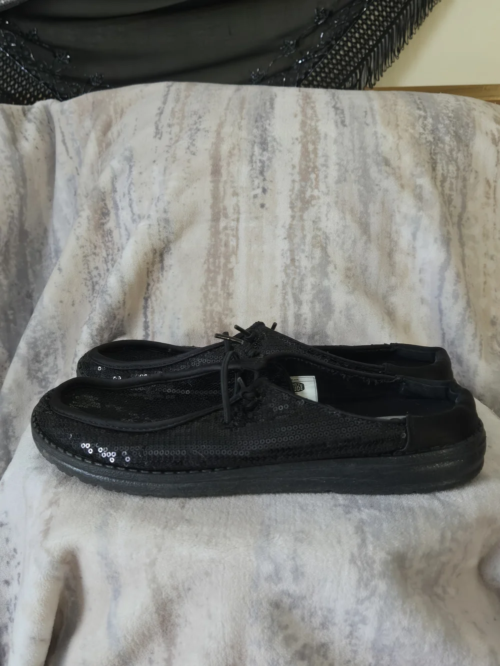 HEYDUDE Wendy Slip Sequin Black Womens 12 Sparkle Mule Shoes